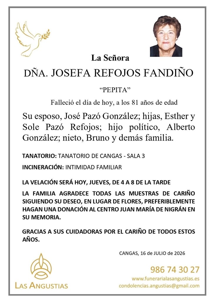 Dña. JOSEFA REFOJOS FANDIÑO