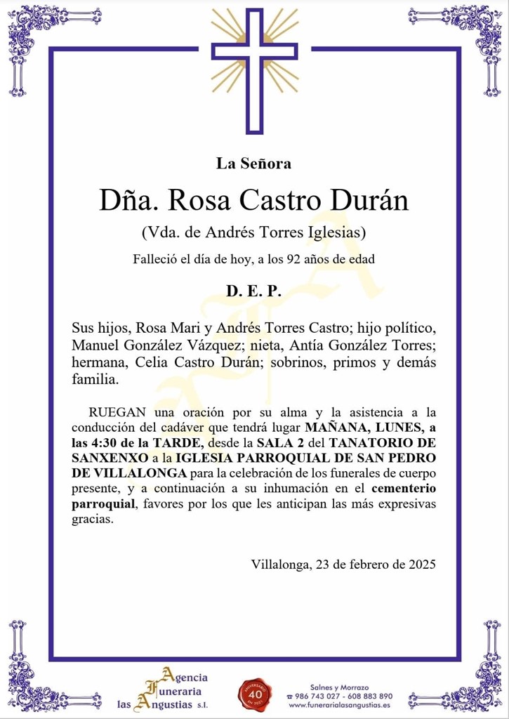DÑA. ROSA CASTRO DURÁN