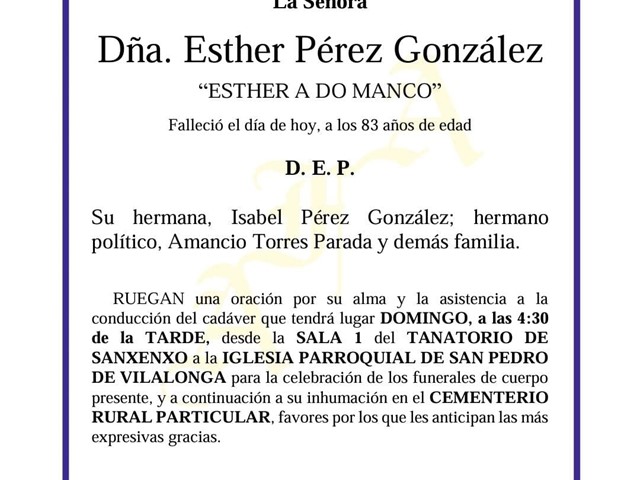 D. ESTHER PÉREZ GONZÁLEZ