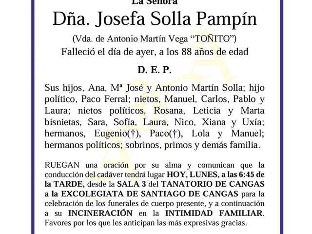 D. JOSEFA SOLLA PAMPÍN