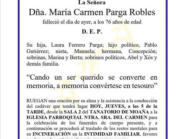 DÑA. MARIA CARMEN PARGA ROBLES