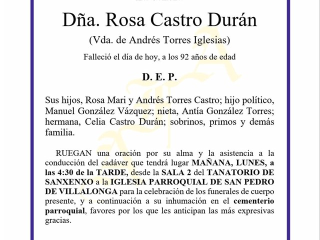 DÑA. ROSA CASTRO DURÁN