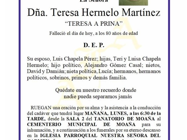 DÑA. TERESA HERMELO MARTÍNEZ