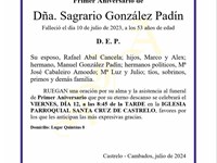 PRIMER ANIVERSARIO DE SAGRARIO GONZÁLEZ PADÍN